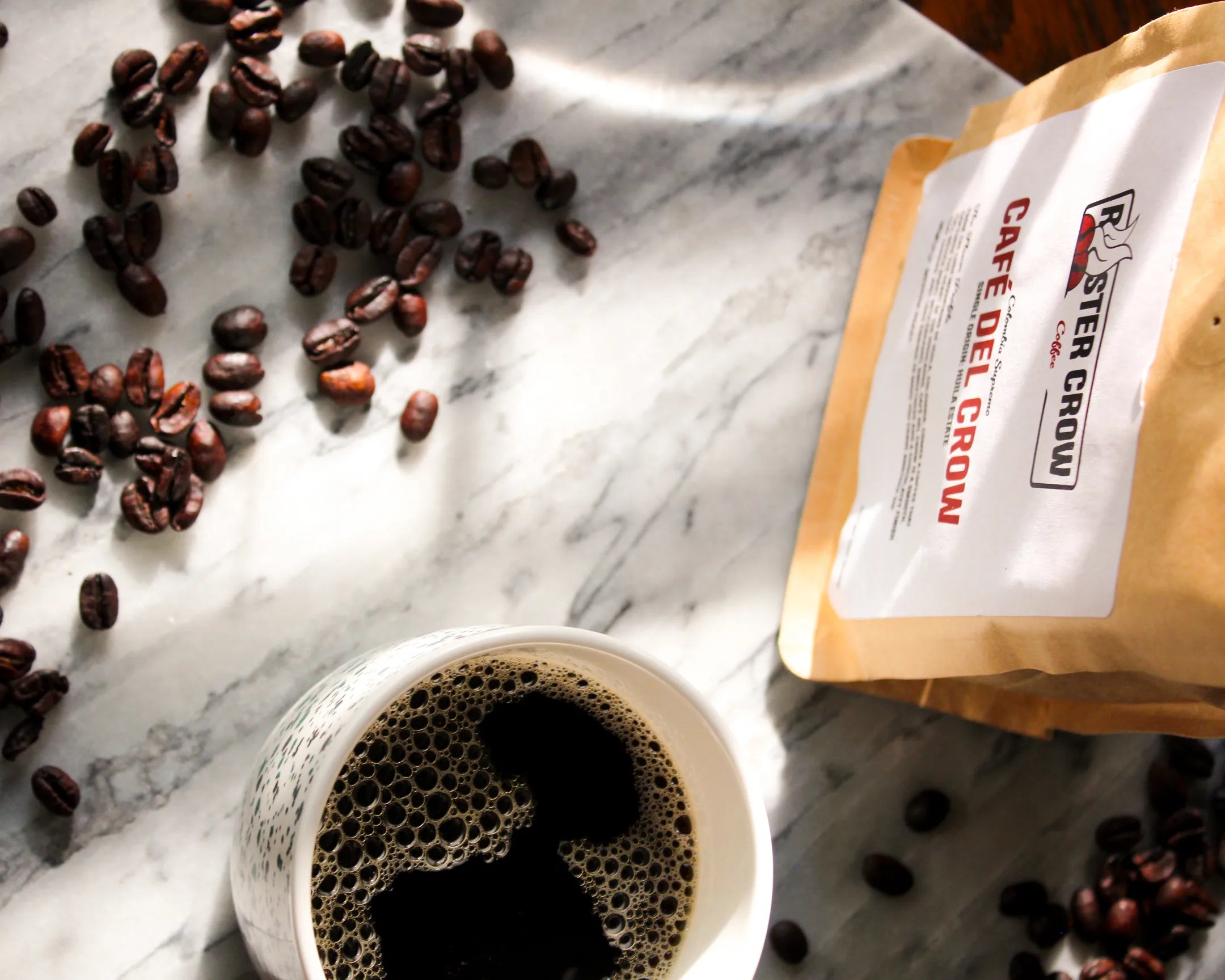 Brewed single origin Colombia Supremo coffee from Huila Estate, Cafe Del Crow by Rooster Crow Coffee